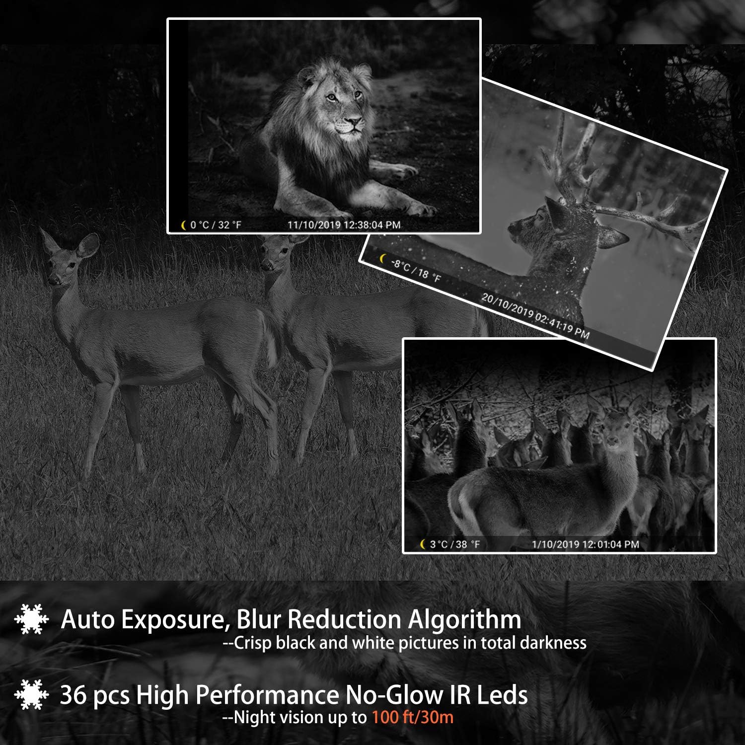 Professional Game & Deer Trail Camera with 100ft Night Vision 48MP Photo 1296P H.264 MP4 Video 0.1S Trigger Motion Activated Waterproof for Outdoor Wildlife Hunting & Home Farmlalnd Surveillance